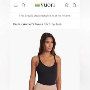 Worn Once - Vuori Rib Crop Tank In Color Black- Size Small